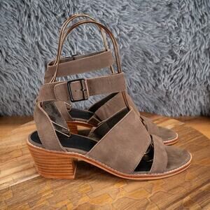Size 8.5 - M4DE Sage Sandals Brown Leather Suede Ankle Buckle Strap Block Heel